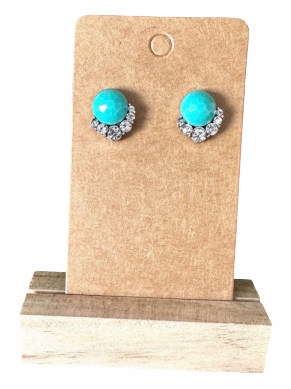 Turquoise Stone and Crystal Stud Earrings - Women Jewelry